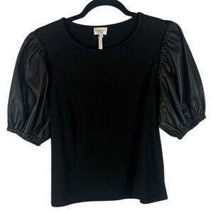Laundry by Shelli Segal Designer Vegan Leather Puff Short Sleeve Blouse Size L